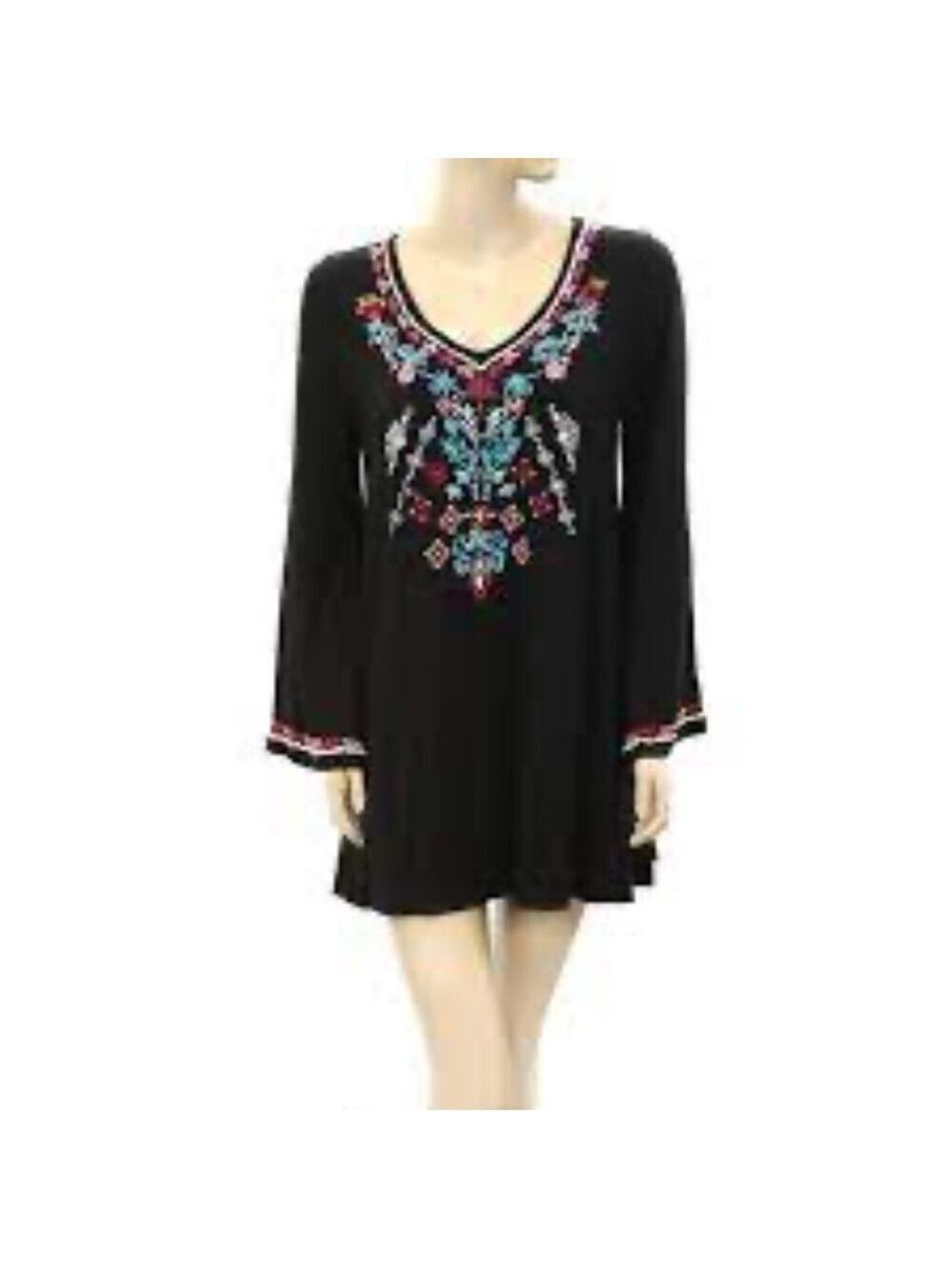 Caite Anthropologie Floral Embroidered Shift Mini Dress